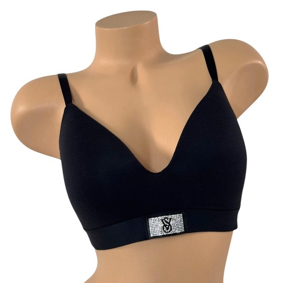 VICTORIAS SECRET 34DD T-Shirt Shine Patch Lightly Lined Wireless Bra Solid Black - Picture 1 of 6